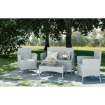 Salon de jardin en résine tressée BIGZZIA, ensemble de 4 meubles table 1 canapé 2 places, 2 fauteuils en résine , gris – Image 5