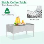 sweeek Salon de jardin en bois 4 places - Ushuaïa - Coussins écrus canapé fauteuils et table basse en acacia design – Image 3