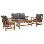vidaXL Salon de jardin 4 pcs avec coussins Bois d'acacia solide